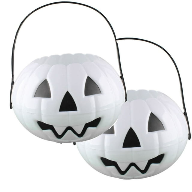 ZTTD 2Pcs Halloween Pumpkin Bucket, Plastic Pumpkin Bucket, Pumpkin Bucket Pumpkin Pail Halloween Candy Bucket Halloween Pumpkin Basket (Style1-White)