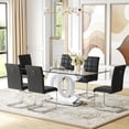 thumbnail image 4 of 5-Piece 70" Glass Dining Table set, Tempered Glass Tabletop with OC Shape Frame & Stainless Steel Base, 4 PU Cantilever Chairs with Stainless Steel Legs, 4 of 7