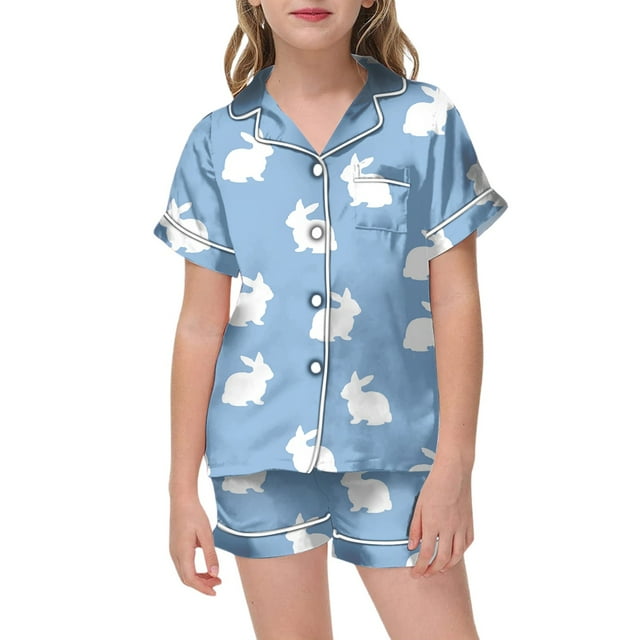 Pyjama en Coton Imprimé pour Pâques 2025, Manches Courtes, Boutons, Haut et Short, Pyjama pour Adolescents