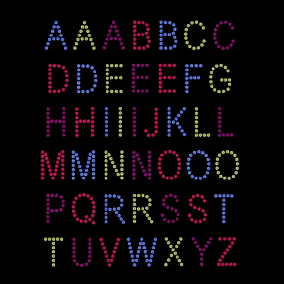 Colorful Alphabet Letters Iron-on Multi Color Rhinestud Transfer by JCS Rhinestones