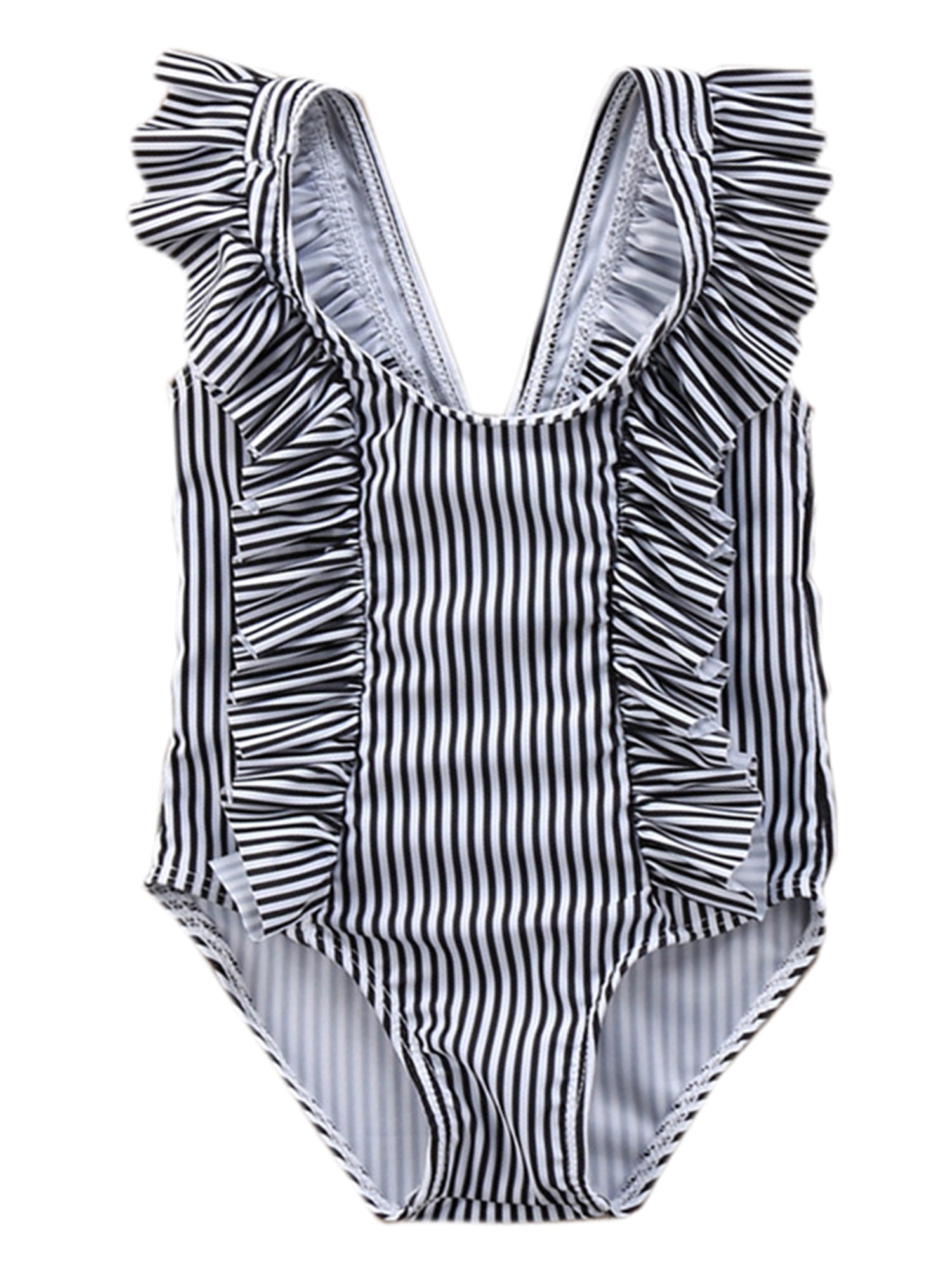 stylesilove Baby Girl Ruffle Striped Swimsuit One-Piece (90/12-18 ...