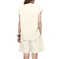 thumbnail image 3 of Women's 2 Piece Casual Short Sleeve Top And Shorts Set Beige L, 3 of 3