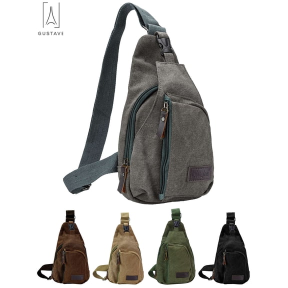 Gustave Canvas Sling Bag for Men & Women Anti-Theft Chest Shoulder Bag Vintage Casual Crossbody Backpack Messenger Bag for Travel Hiking "Gray"