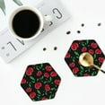 thumbnail image 4 of Lsque Cherry Pattern 4" Drink Coasters Set of 4, PVC Leather Absorbent Coasters, Table Coaster Set Decorative Coffee Cup Coasters Housewarming Gift -Hexagon, 4 of 6