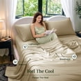 thumbnail image 5 of Sonoro Kate 100% Organic Cooling Bamboo Sheets, Queen Sheet Set 4-Piece with 16" Deep Pocket, Silky Smooth Luxury Bed Sheets, Beige, 5 of 7