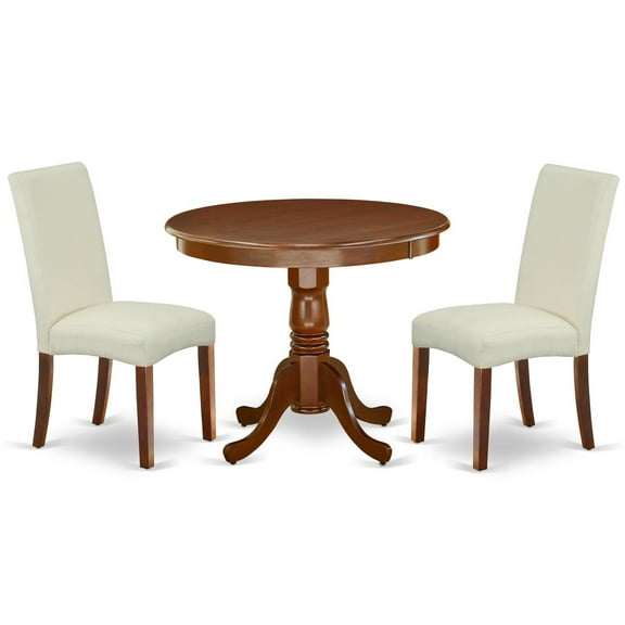 East West Furniture Antique 3-piece Wood Dining Set in Mahogany/Cream