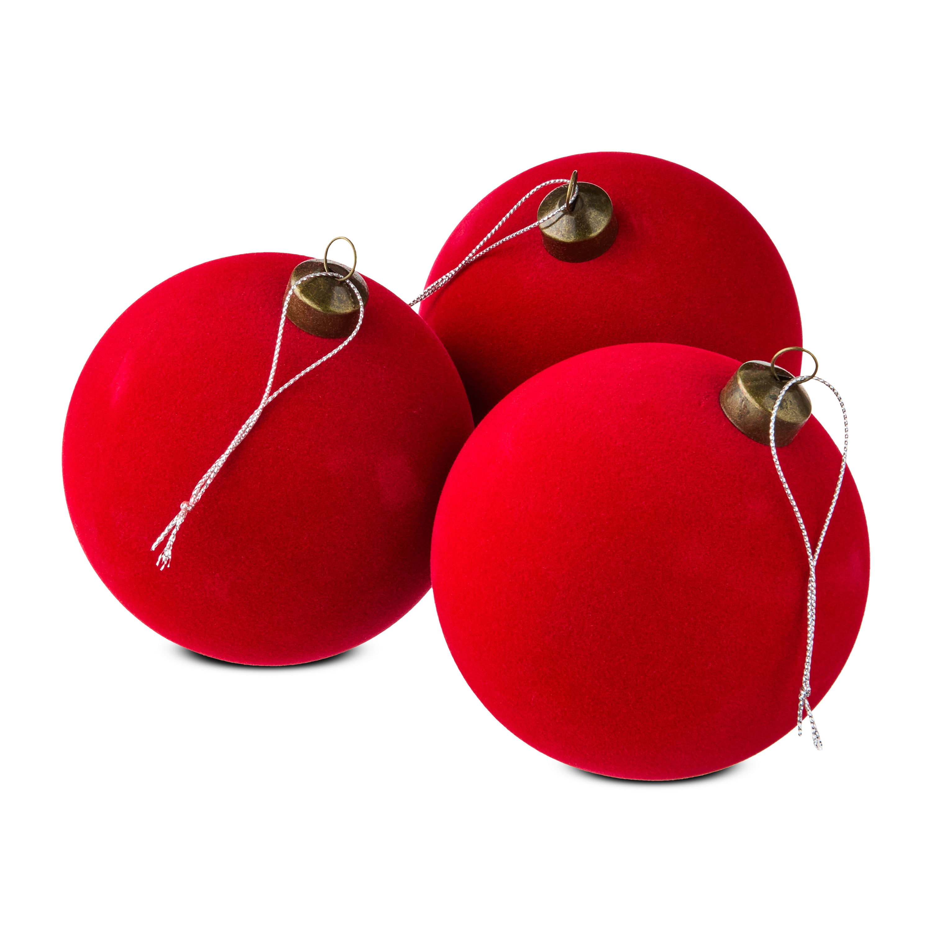 4 Count Bright Red Velvet-Feel Ball Christmas Ornaments, by Holiday Time