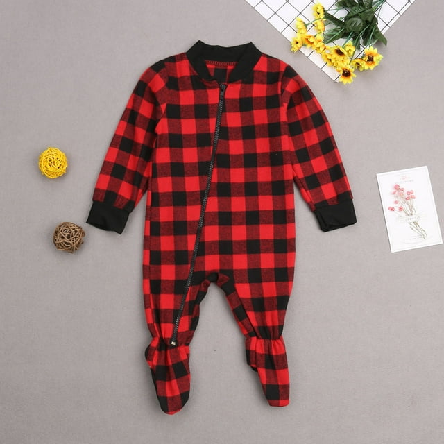 ITFABS Family Xmas Matching Pajamas Set, Solid/Plaid Print Family Sleepwear