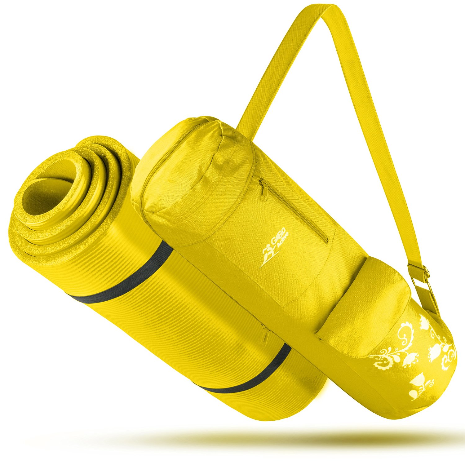 yoga mat with carrying strap & matching bag yellow