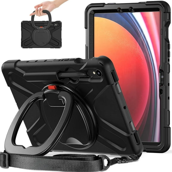 Case for Samsung Galaxy Tab S10 Lite/ S10 FE/ S9 FE 10.9 Inch/Tab S9 11 Inch,Rugged Silicone Cover with Handle Grip, 360 Kickstand, Strap & S Pen Holder