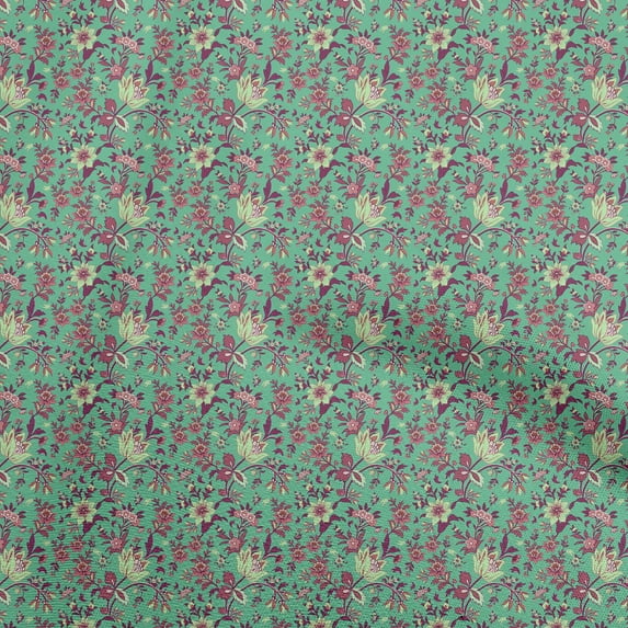 oneOone Cotton Poplin Sea Green Fabric Jacobean Floral Sewing Fabric By The Yard Printed Diy Clothing Sewing Supplies 42 Inch Wide
