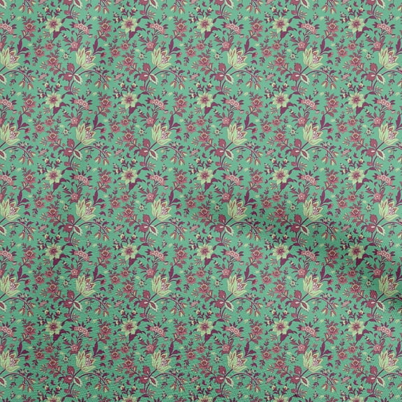 oneOone Viscose Chiffon Sea Green Fabric Jacobean Floral Quilting Supplies Print Sewing Fabric By The Yard 42 Inch Wide