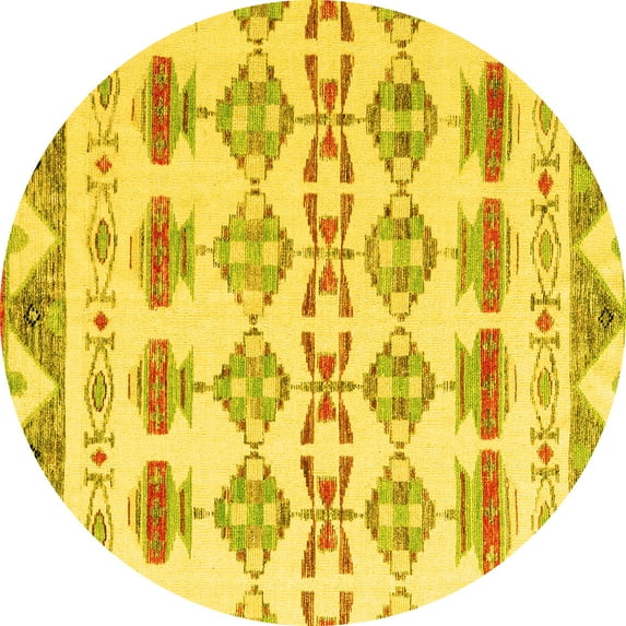 Ahgly Company Indoor Round Abstract Yellow Modern Area Rugs, 4' Round