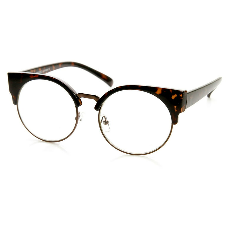 Womens Half Frame Semi-Rimless Clear Lens Cat eye Round Glasses - 9351 