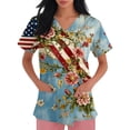 thumbnail image 3 of Plus Size Scrub Tops for Women Vintage American Flag Graphic Print Scrub Nurse Shirts Short Sleeve V Neck Comfort Fit Scrub Tops Memorial Day Patriotic Blouses, 3 of 4