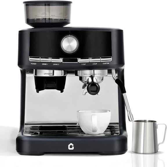 EastVita 20 Bar Pressure Stainless Steel Espresso Machine with Grinder 1.5L Removable Water Tank Milk Frother Steam Wand Black