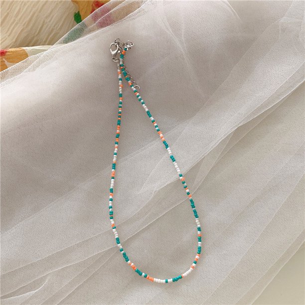 Nvzi Gargantilla de cuentas de semillas de arcoíris, collar de cuentas de vidrio de colores, collar de cuentas de arroz, collar hecho a mano, gargantilla de playa, cadena de joyería, estilo B