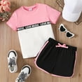 thumbnail image 3 of PatPat Kid Girl 2 Pieces Outfits Color Block Short Sleeve T-Shirt and Athletic Shorts Summer Set Sizes 5-12, 3 of 6