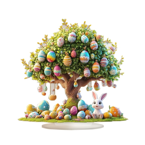 Easter Egg Tree Centerpiece with Hanging Decorative Ornaments and Rabbit Figurine for Holiday Tabletop Display