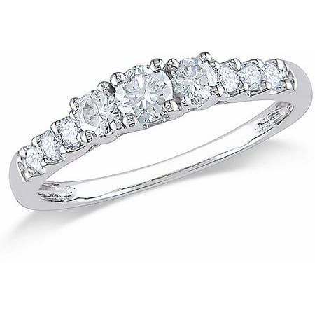 Miabella 1/2 Carat T.W. Diamond 14kt White Gold Three-Stone Engagement Ring