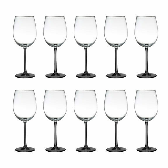10 ARC Cachet White Wine Glasses Set, 16 oz. - Wedding, Favors, Cheap, Sturdy - Black