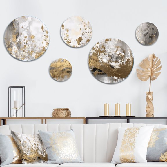 Designart "Modern White and Gold Abstract" Abstract Painting Metal Wall Art Set of 5 Piece