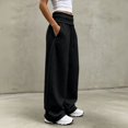 thumbnail image 4 of Wide Leg Sweatpants For Women Solid Tone Fold Over Waistband Pants Adjustable Drawstring Relaxed Fit Casual Sport Trousers, 4 of 6