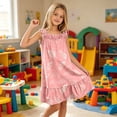 thumbnail image 4 of Gunia Teen Girls Nightgowns Pjs For Girls Summer Floral Printed Tiered Ruffle Spaghetti Strap Soft Cute Casual A Line Boho Dress For Party Birthday Night Gowns Sleepwear Orange 11-12 Years, 4 of 6
