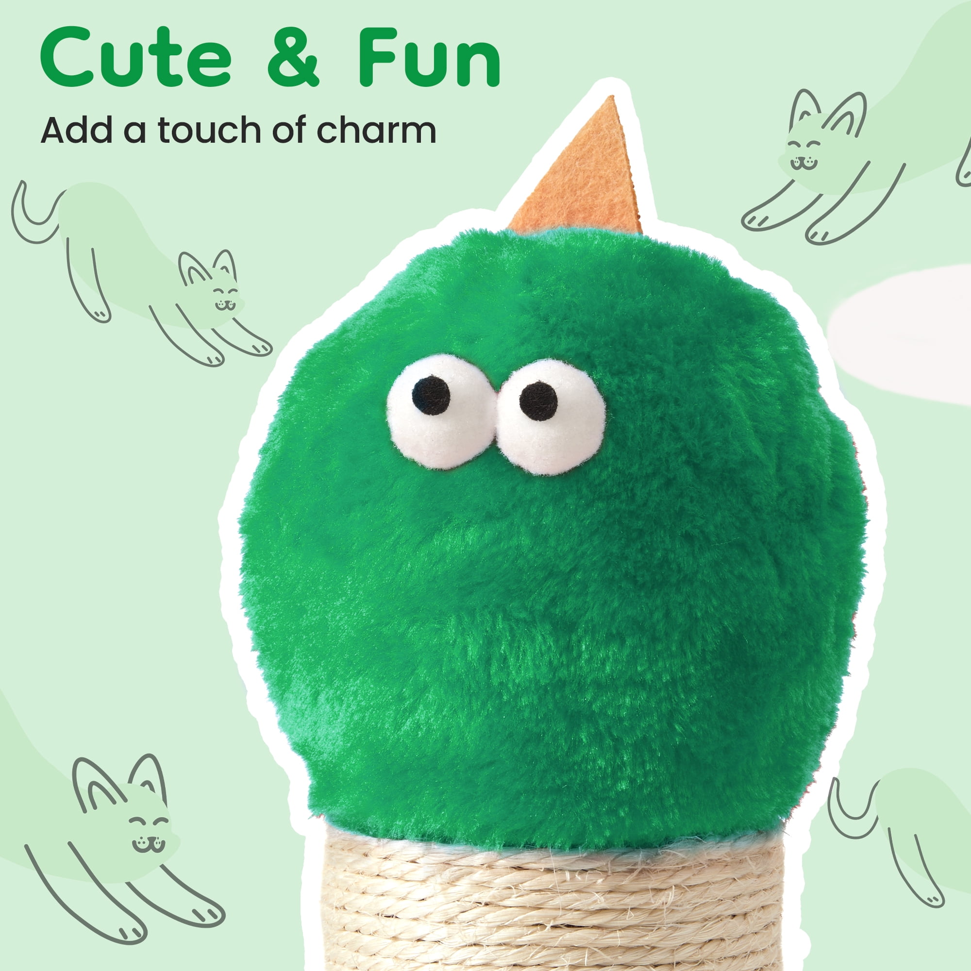 May in Color 22-Inch Cat Scratching Post , Durable Sisal Scratch Post for Indoor Cats, Monster-Shaped Cat Scratcher for Kittens & Large Cats, Green
