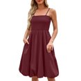 thumbnail image 3 of ZVAVZ Robes d'Été pour Femmes 2025 Vacances Maxi, Robe à Bretelles Spaghetti Smockée Couleur Unie Boho Sac Jupe Midi Décontractée Vin,m, 3 of 7