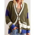 thumbnail image 5 of Womens V Neck Cardigan Sweaters Color Block Button Oversized Long Sleeve Open Front Knit Sweater Coats Olive Green M, 5 of 7