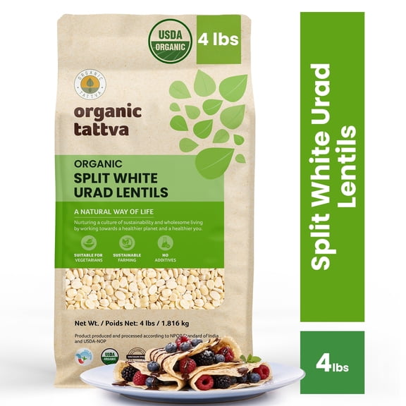 Organic Tattva White Urad Dal Split 4LB, Dry White Lentils, Vegan, Kosher, No Additives, Gluten Free, USDA Certified