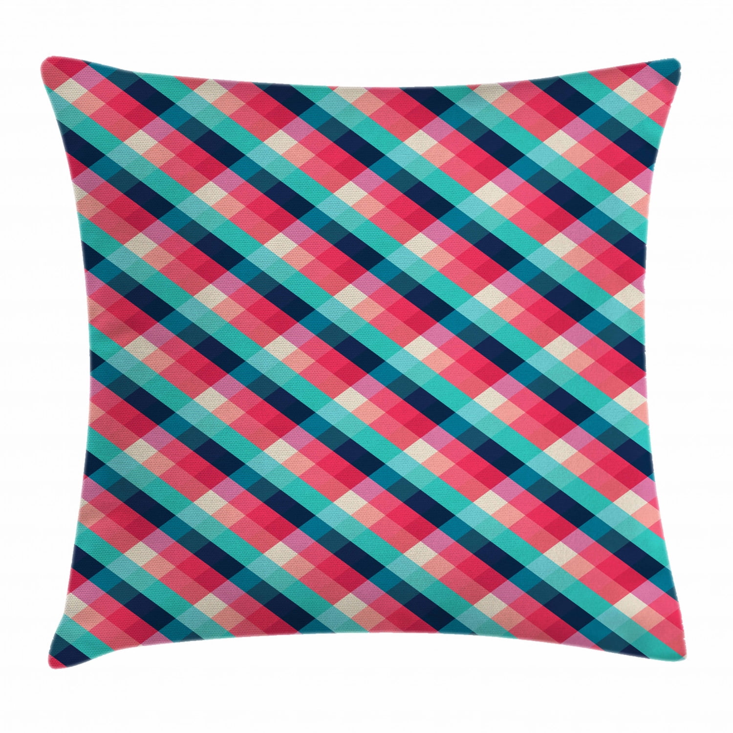 Geometric Throw Pillow Cushion Cover, Diagonal Grid Style Rhombuses