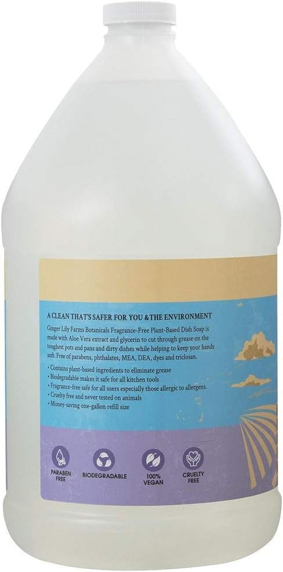 Botanicals Plant-Based Liquid Dish Soap, Concentrated Formula with Max Grease Cleaning Power, Cruelty-Free, Fragrance-Free, 1 Gallon Refill (128 Fl. Oz.), Clear