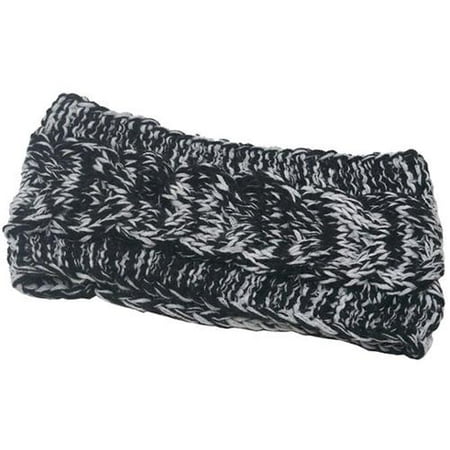 Girls Grey White Two Tone Cable Knit Pattern Ear Warmer Knitted Headband - Wa...