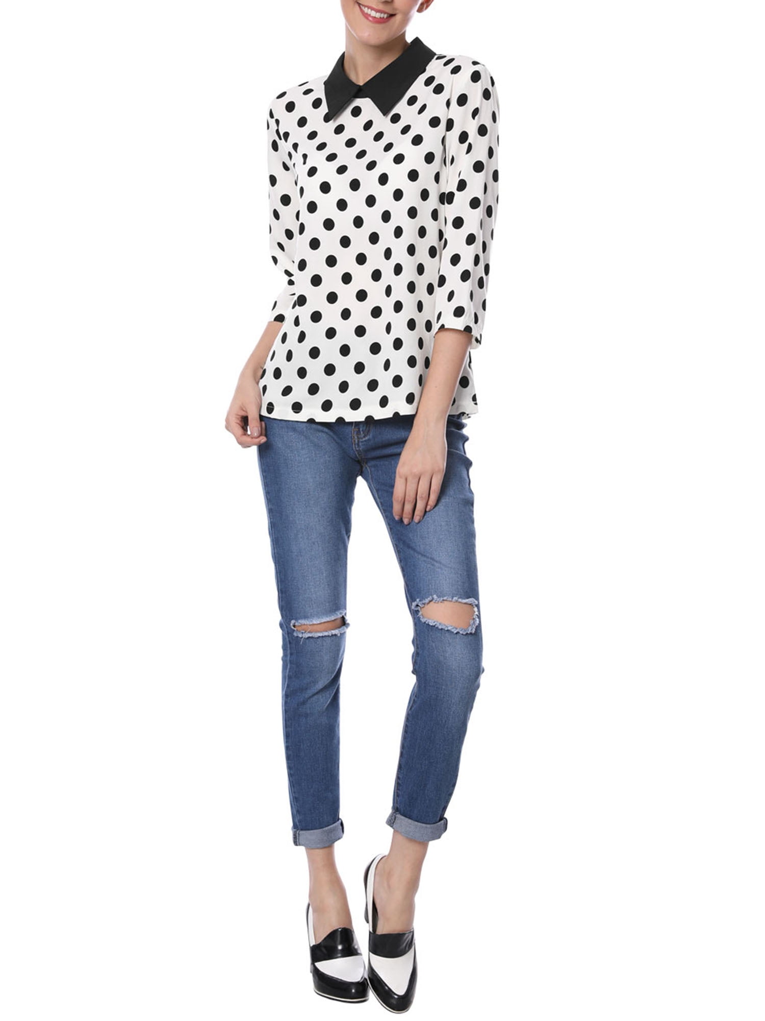 DARING DIVA Blouses 3/4 Sleeves Solid Office Work Tops S White