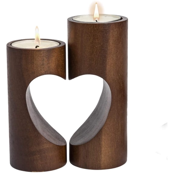 Tea Light Candle Holders for Table Centerpiece, Decorative Wood Tealight Candle Holder Set, Unity Heart Candle Holder for Home Dcor
