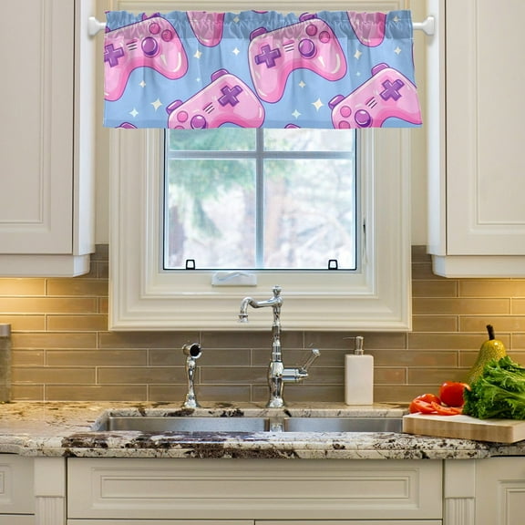 Seamless Bright Pattern with Pink Joysticks Curtain Valances Farmhouse Design Window Treatment Decor Blackout Rod Pocket for Windows Living Room Kitchen 54" x 18"
