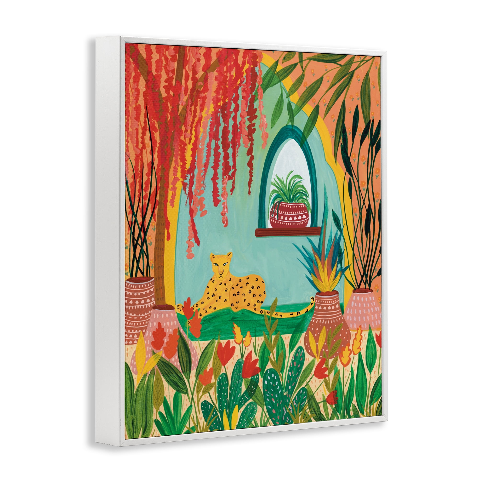 Lone Leopard Among Botanicals White Framed Giclee Art, design by Nabeela Rumi