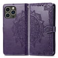 thumbnail image 2 of Jiahe Cover for iPhone 13 Pro Max Wallet Case PU Leather Mandala Flower Embossed with Card Holder Wrist Strap Kickstand Protective Lanyard Purse Cover for iPhone 13 Pro Max 6.7 Inch, Purple, 2 of 7