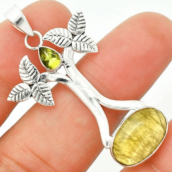 Natural Australian Prehnite & Peridot 925 Sterling Silver Pendant Jewelry P-1420 SDP150261