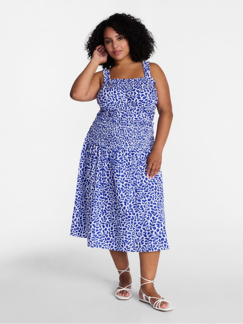 Time and Tru Women's and Women's Plus Sleeveless Smocked Peasant Midi Dress,  Sizes XS-4X - Walmart.com