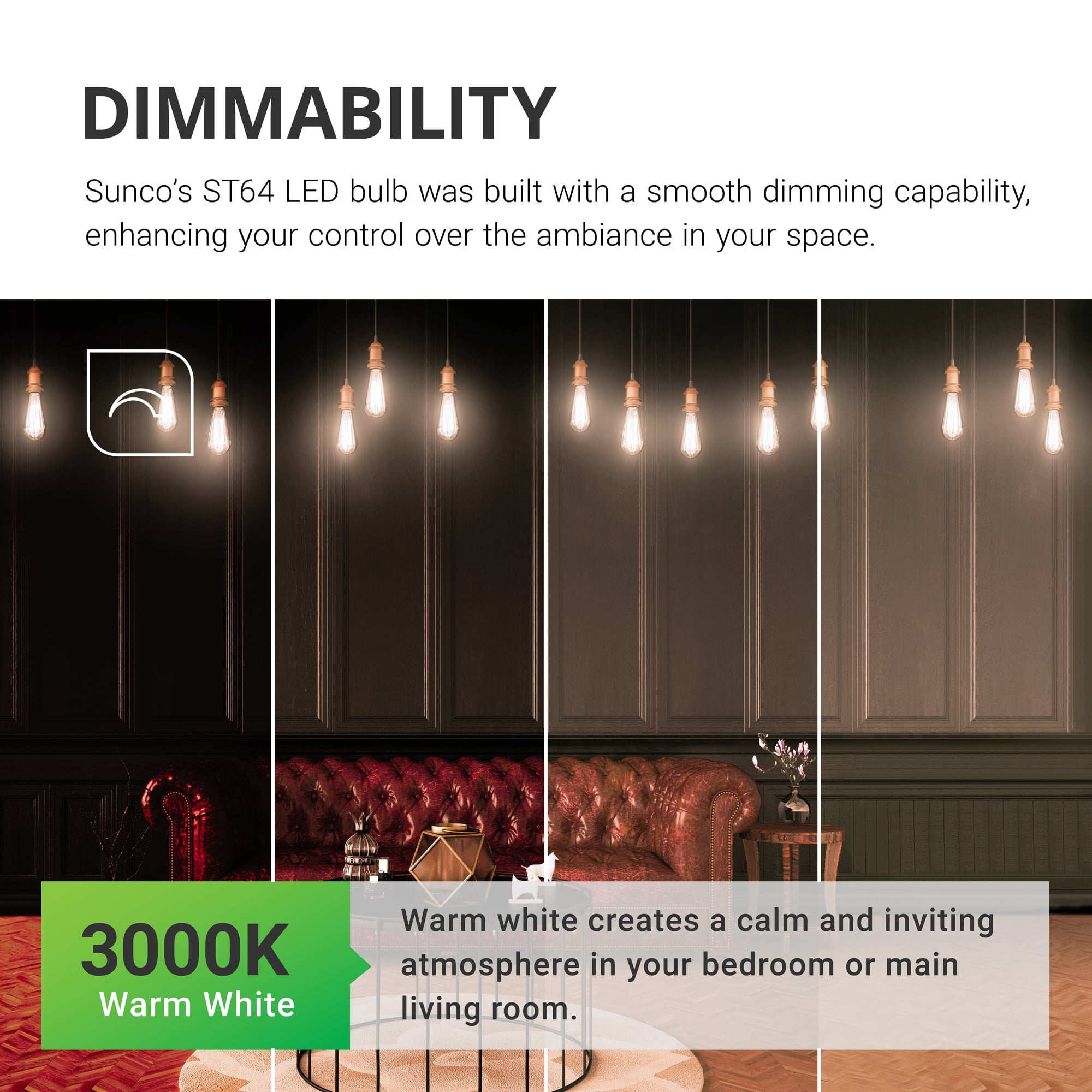 Sunco Lighting 16 Pack ST64 LED Bulb, Dimmable, Waterproof, 8.5W=60W, 3000K Warm White, Vintage Edison Filament Bulb, 800 LM, E26 Base, Restaurant or String Lights - UL & Energy Star