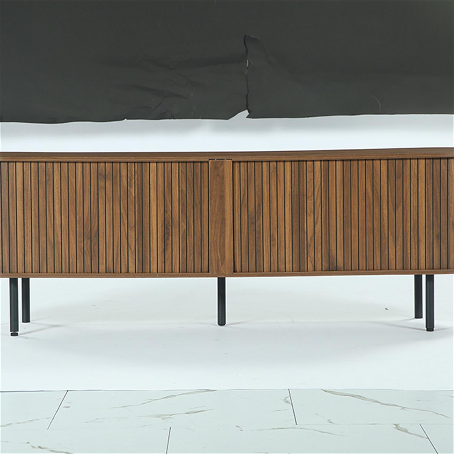 Demi Bonn 70" TV Stand, Modern Media Console with Storage and Sliding Tambour Door for Home Living Room, Office, Brown