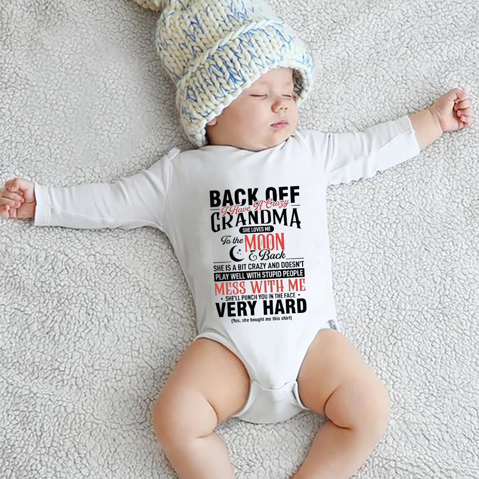 Back Off I Have A Crazy Grandma Body Suit Baby Long Sleeve Baby Boy Clothes Newborn Outfits White Baby Body Suits 0-3