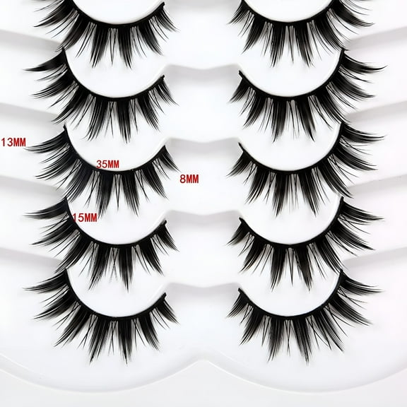 RAGUPEL False Eyelashes Doll Eye Natural Anime Lashes 8D Spiky Wispy Thick Faux Mink Eye Lash Strips 7 Pairs Pack