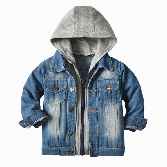 WUANDIXFA Toddler Baby Boy Denim Jacket 1T 2T 3T 4T 5T 6T 7T Toddlers Hooded Jean Coat,Grey,5-6 Years