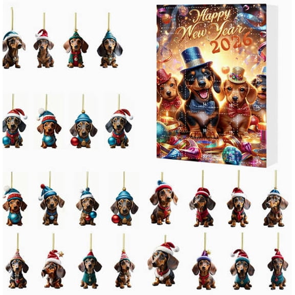 2026 Christmas Dachshund Advent Calendar with 24 Cute Dachshund Dog Hanging Ornaments, Xmas Countdown Advent Box Collectible Puppy Decor Gift for Dog Lovers Family Christmas Tree Ornaments