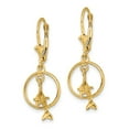 thumbnail image 6 of 14k Yellow Gold 3D Dolphin Jumping Through Hoop Leverback Earrings, 6 of 7