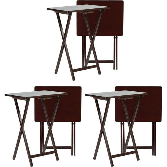 LLToo Solid and Sturdy Wood Construction Portable Folding TV Snack Tray Table Desk Serving Stand, Espresso Brown (6-Piece Set)